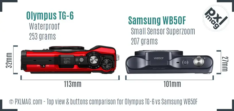 Olympus TG-6 vs Samsung WB50F top view buttons comparison