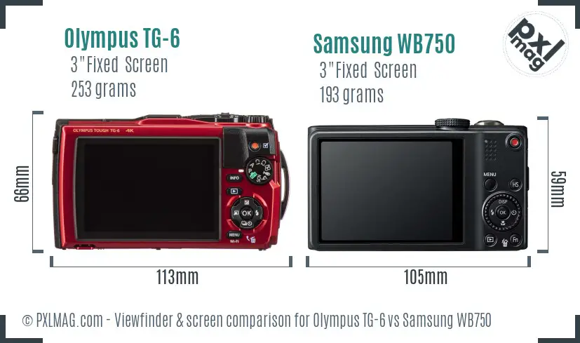 Olympus TG-6 vs Samsung WB750 Screen and Viewfinder comparison Olympus TG-6 vs Samsung WB750 Screen and Viewfinder comparison