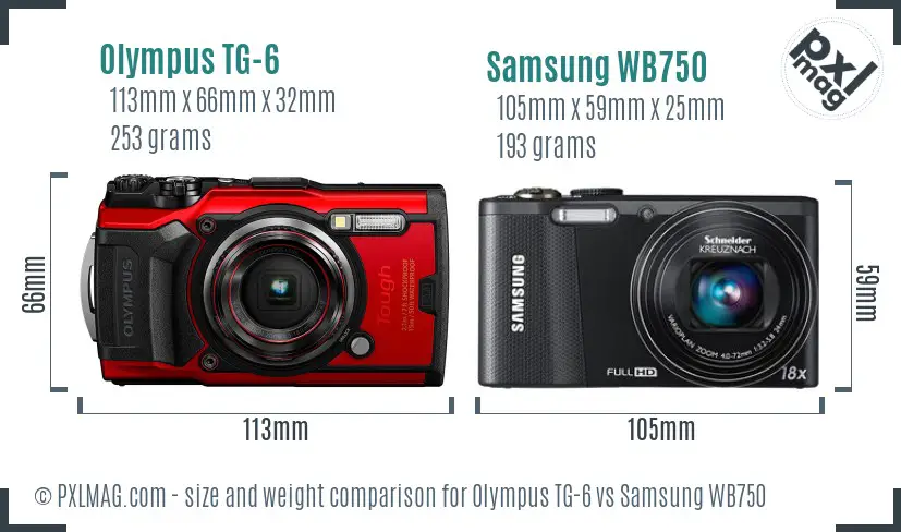 Olympus TG-6 vs Samsung WB750 size comparison Olympus TG-6 vs Samsung WB750 size comparison