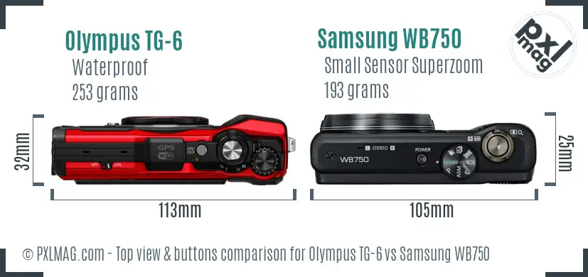 Olympus TG-6 vs Samsung WB750 top view buttons comparison Olympus TG-6 vs Samsung WB750 top view buttons comparison