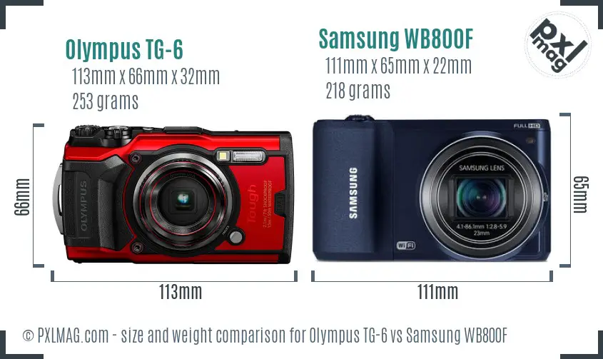 Olympus TG-6 vs Samsung WB800F size comparison