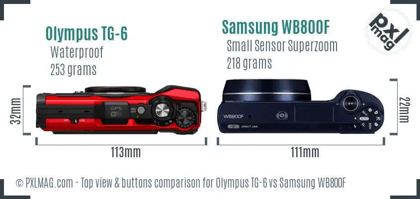 Olympus TG-6 vs Samsung WB800F top view buttons comparison