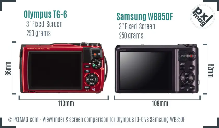 Olympus TG-6 vs Samsung WB850F Screen and Viewfinder comparison