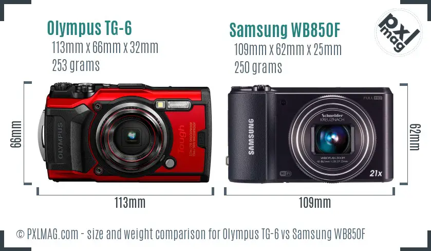 Olympus TG-6 vs Samsung WB850F size comparison