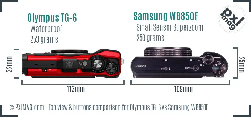 Olympus TG-6 vs Samsung WB850F top view buttons comparison