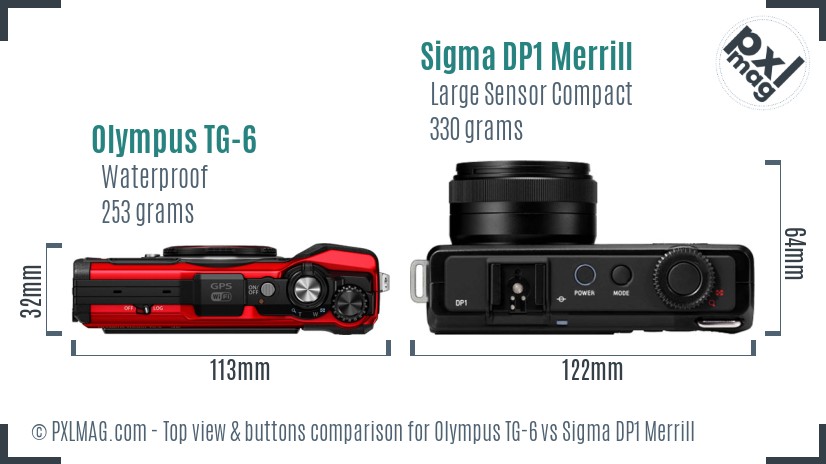 Olympus TG-6 vs Sigma DP1 Merrill top view buttons comparison