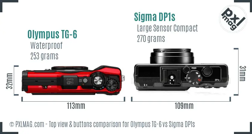 Olympus TG-6 vs Sigma DP1s top view buttons comparison Olympus TG-6 vs Sigma DP1s top view buttons comparison