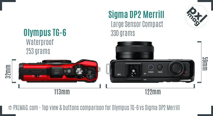 Olympus TG-6 vs Sigma DP2 Merrill top view buttons comparison