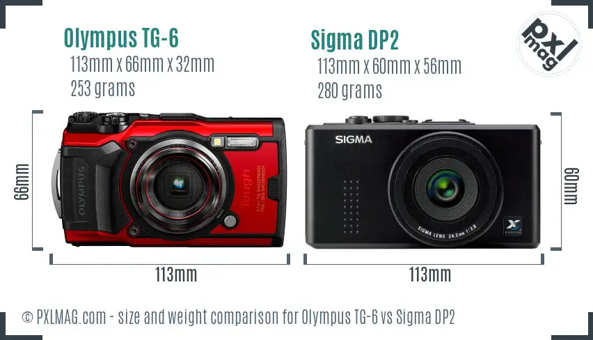 Olympus TG-6 vs Sigma DP2 size comparison