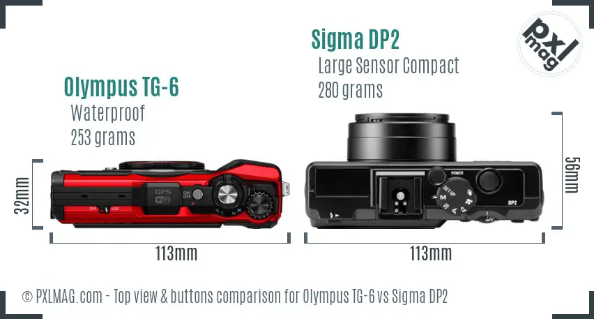 Olympus TG-6 vs Sigma DP2 top view buttons comparison