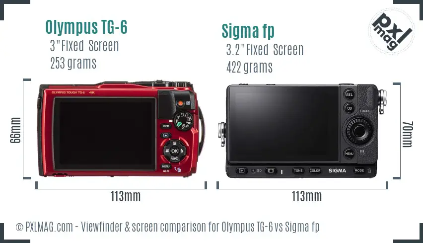 Olympus TG-6 vs Sigma fp Screen and Viewfinder comparison