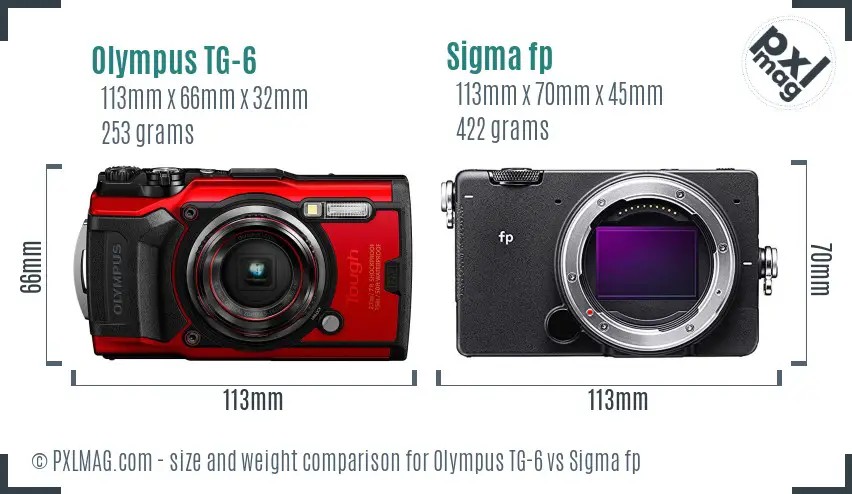 Olympus TG-6 vs Sigma fp size comparison