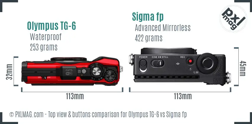 Olympus TG-6 vs Sigma fp top view buttons comparison