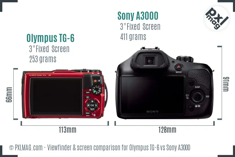 Olympus TG-6 vs Sony A3000 Screen and Viewfinder comparison