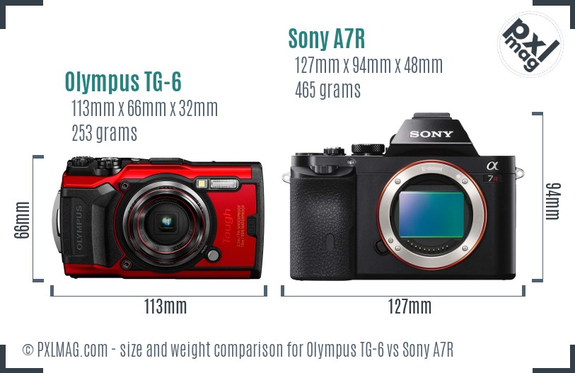 Olympus TG-6 vs Sony A7R size comparison