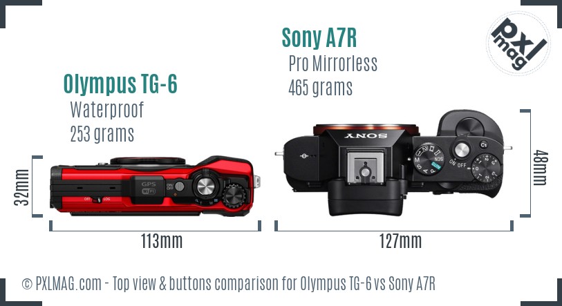 Olympus TG-6 vs Sony A7R top view buttons comparison