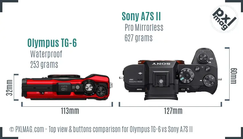 Olympus TG-6 vs Sony A7S II top view buttons comparison Olympus TG-6 vs Sony A7S II top view buttons comparison