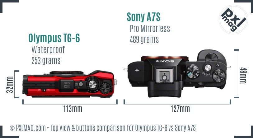 Olympus TG-6 vs Sony A7S top view buttons comparison
