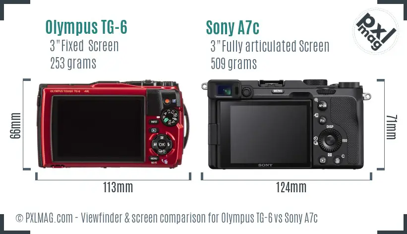 Olympus TG-6 vs Sony A7c Screen and Viewfinder comparison