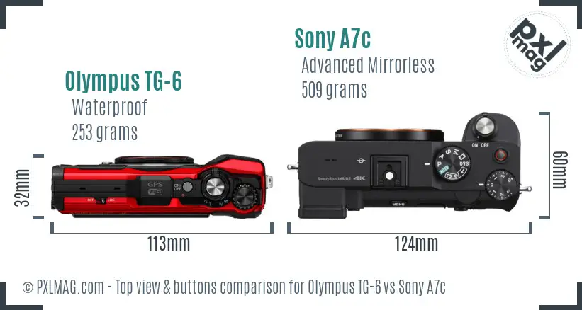 Olympus TG-6 vs Sony A7c top view buttons comparison