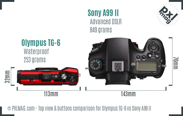 Olympus TG-6 vs Sony A99 II top view buttons comparison