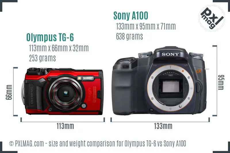 Olympus TG-6 vs Sony A100 size comparison
