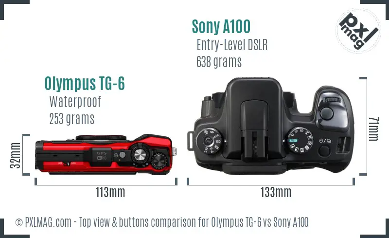 Olympus TG-6 vs Sony A100 top view buttons comparison