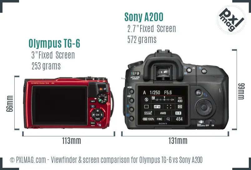 Olympus TG-6 vs Sony A200 Screen and Viewfinder comparison