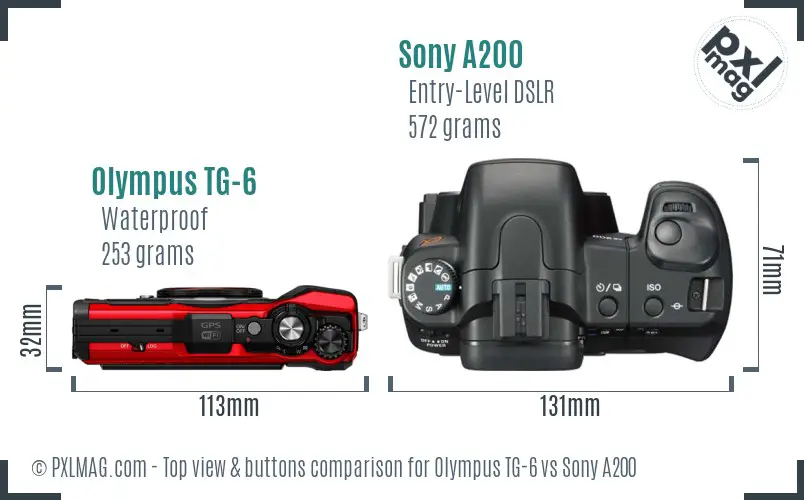 Olympus TG-6 vs Sony A200 top view buttons comparison