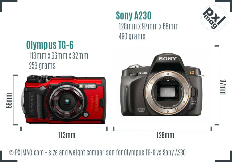 Olympus TG-6 vs Sony A230 size comparison