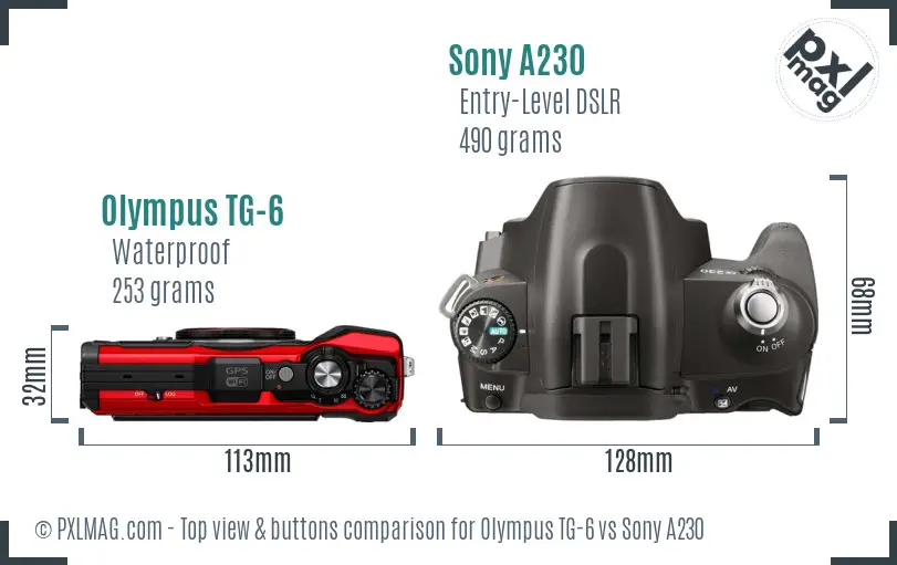 Olympus TG-6 vs Sony A230 top view buttons comparison