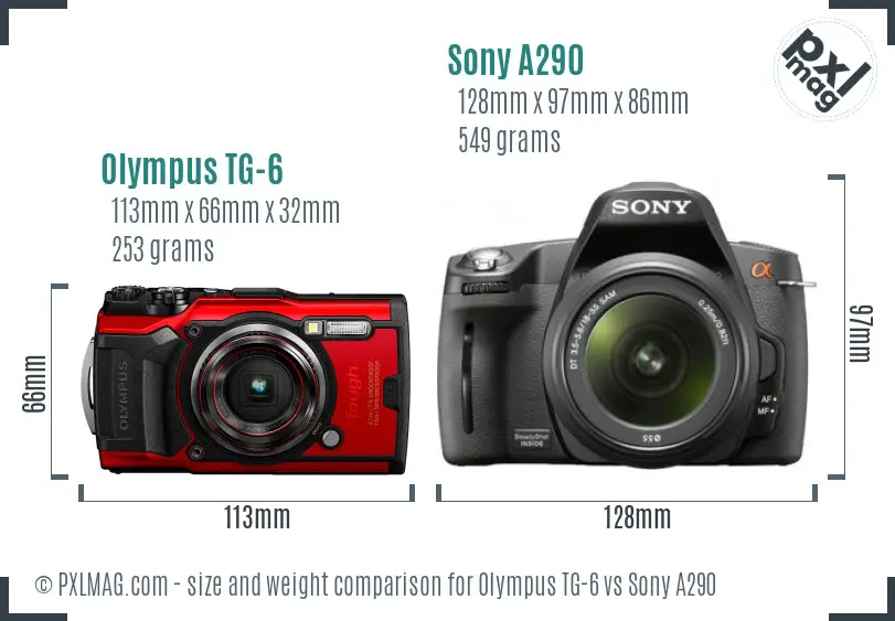 Olympus TG-6 vs Sony A290 size comparison