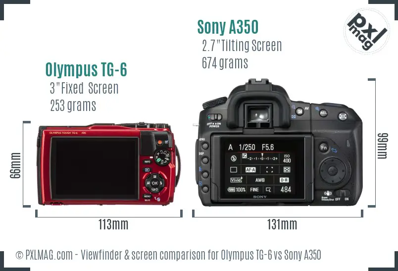Olympus TG-6 vs Sony A350 Screen and Viewfinder comparison