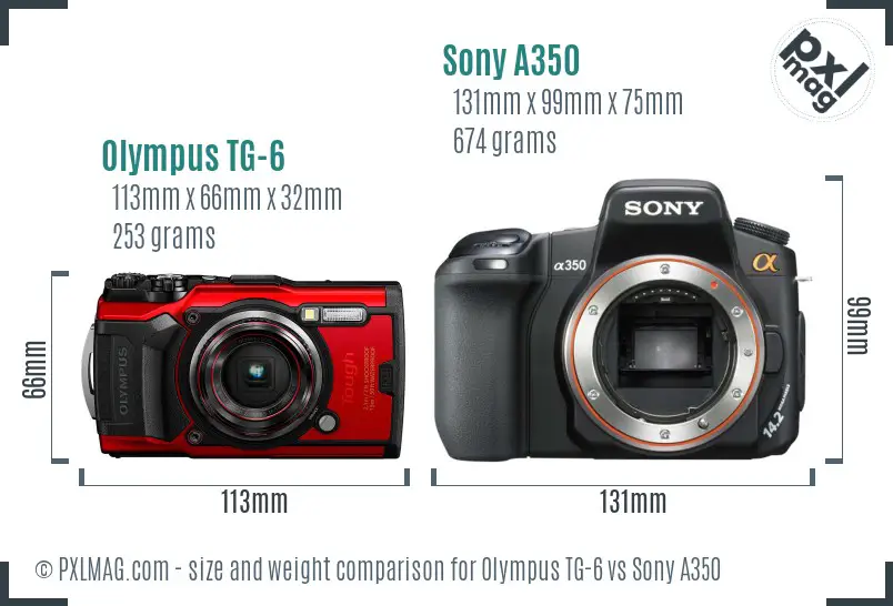 Olympus TG-6 vs Sony A350 size comparison