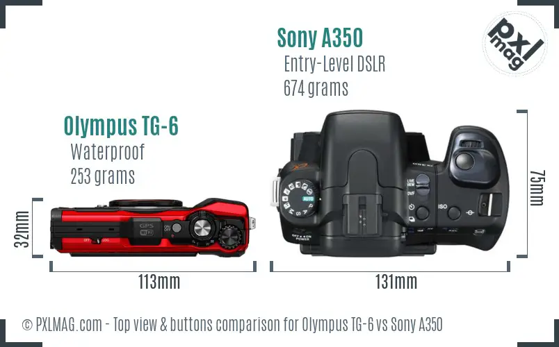 Olympus TG-6 vs Sony A350 top view buttons comparison