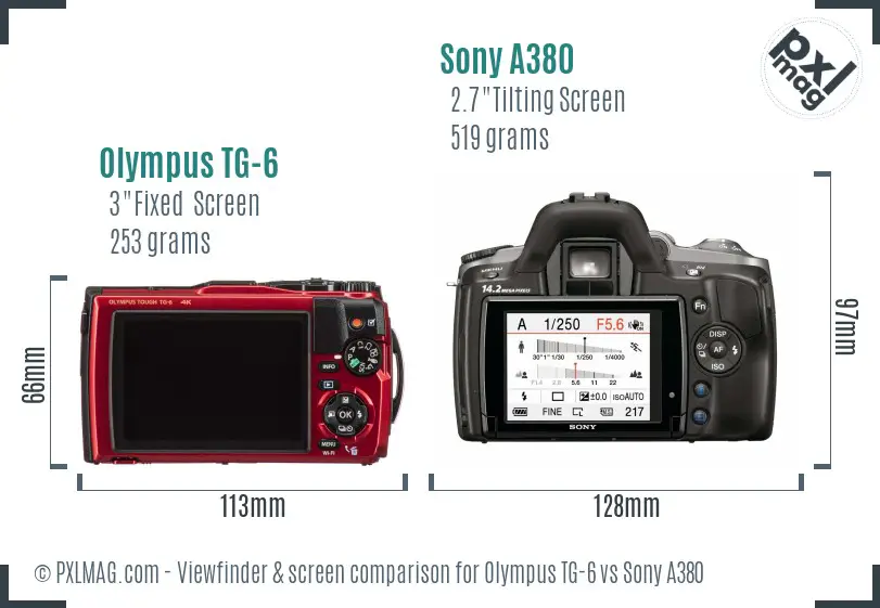 Olympus TG-6 vs Sony A380 Screen and Viewfinder comparison
