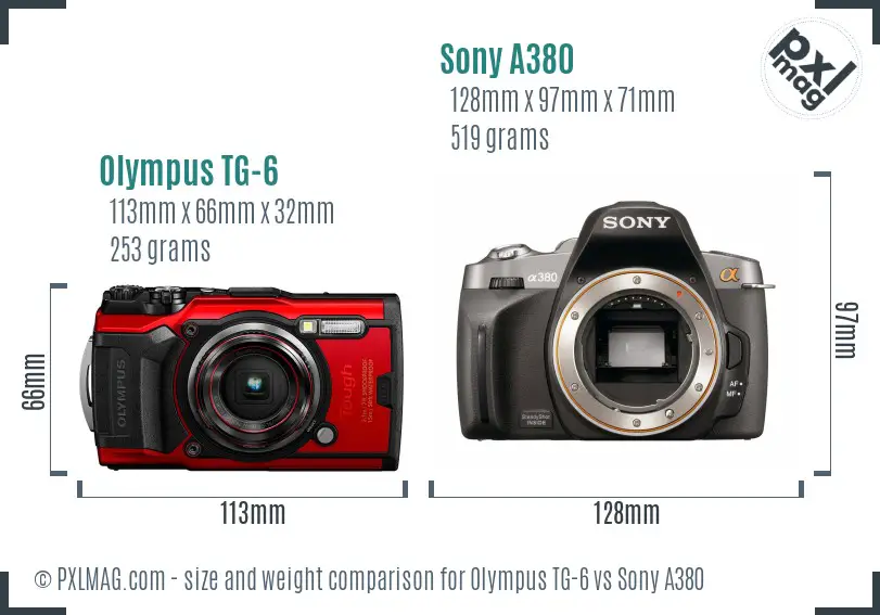 Olympus TG-6 vs Sony A380 size comparison
