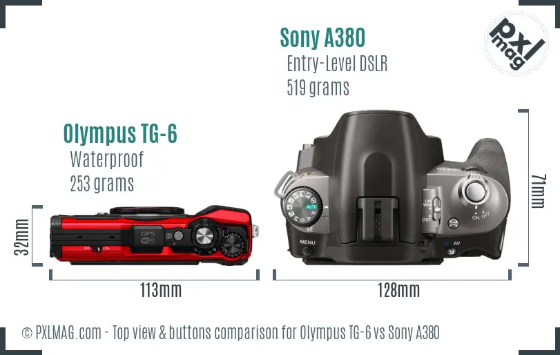 Olympus TG-6 vs Sony A380 top view buttons comparison