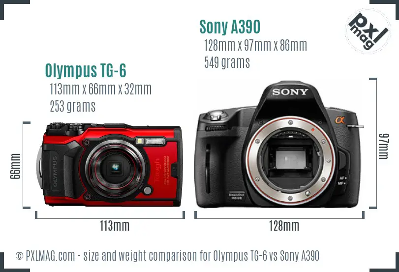 Olympus TG-6 vs Sony A390 size comparison