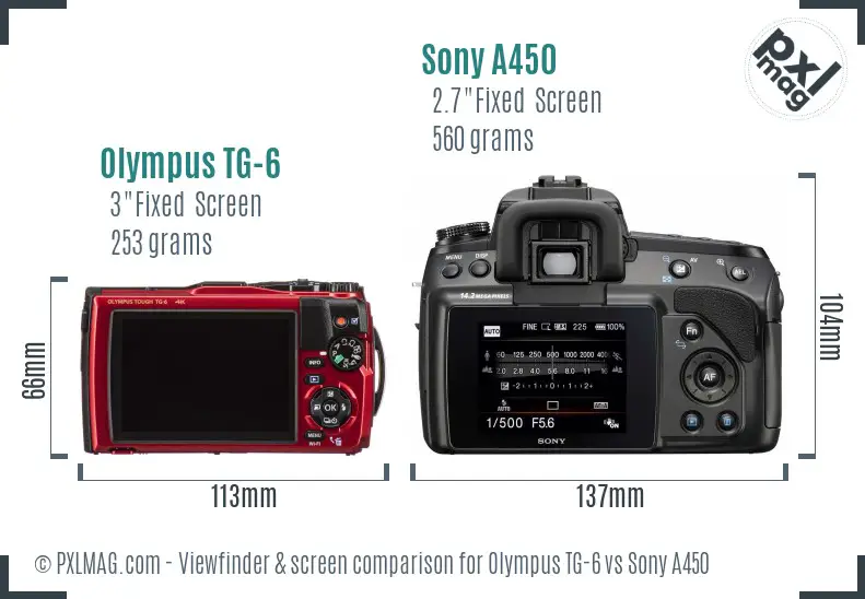 Olympus TG-6 vs Sony A450 Screen and Viewfinder comparison