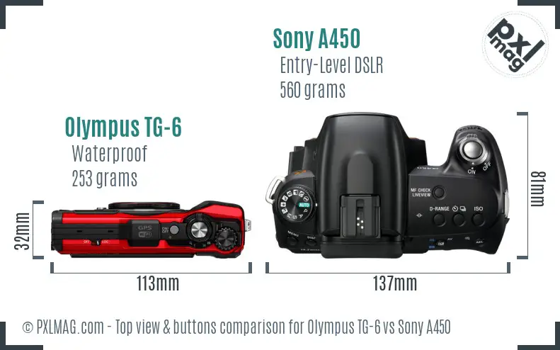 Olympus TG-6 vs Sony A450 top view buttons comparison