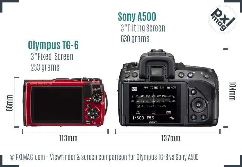 Olympus TG-6 vs Sony A500 Screen and Viewfinder comparison