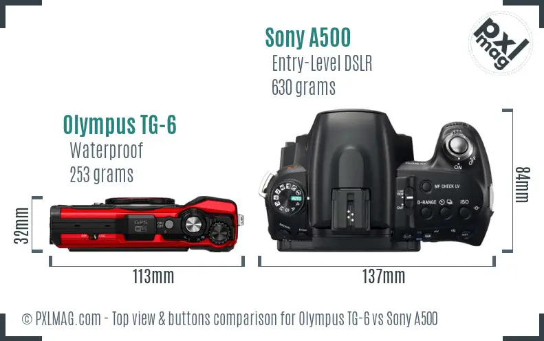 Olympus TG-6 vs Sony A500 top view buttons comparison