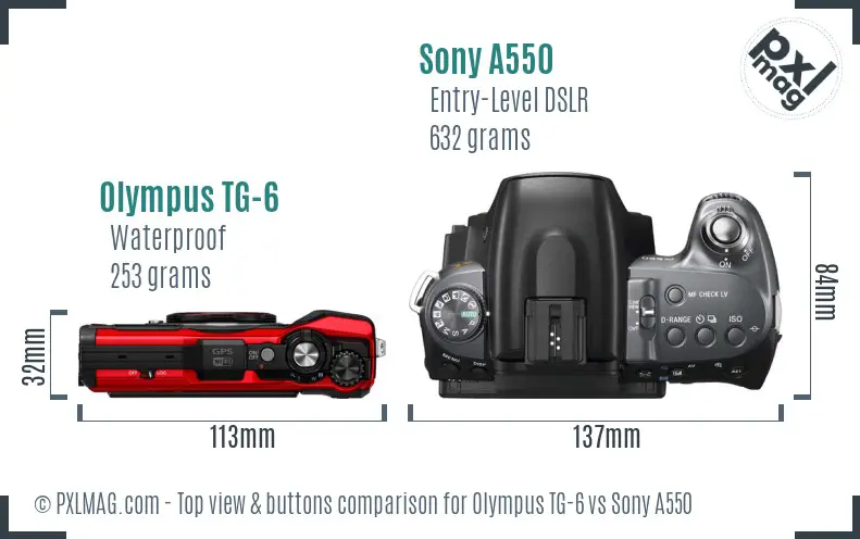 Olympus TG-6 vs Sony A550 top view buttons comparison