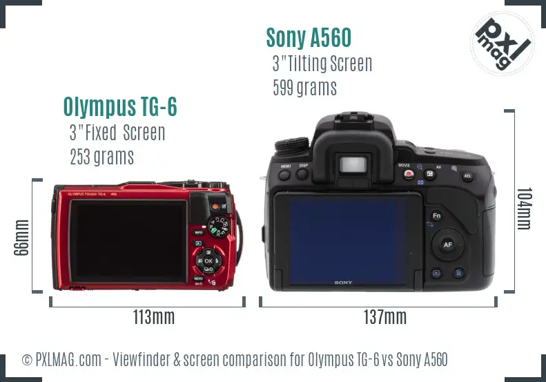 Olympus TG-6 vs Sony A560 Screen and Viewfinder comparison