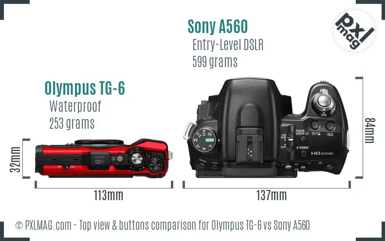 Olympus TG-6 vs Sony A560 top view buttons comparison