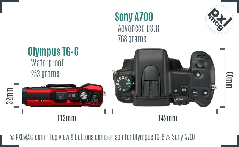 Olympus TG-6 vs Sony A700 top view buttons comparison