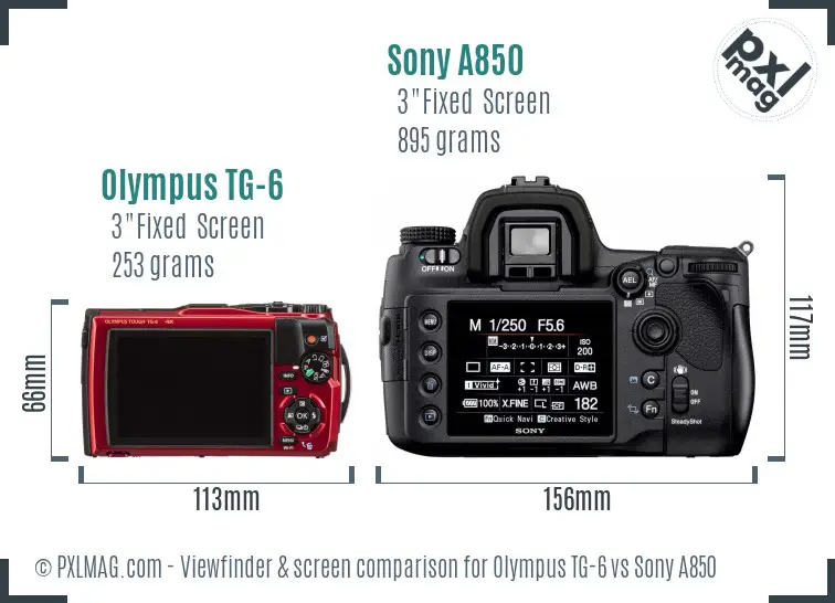 Olympus TG-6 vs Sony A850 Screen and Viewfinder comparison