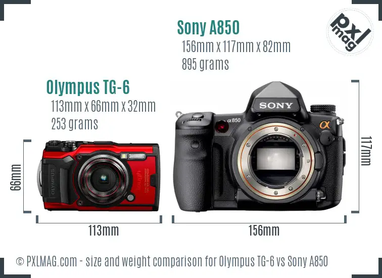 Olympus TG-6 vs Sony A850 size comparison