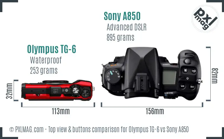 Olympus TG-6 vs Sony A850 top view buttons comparison